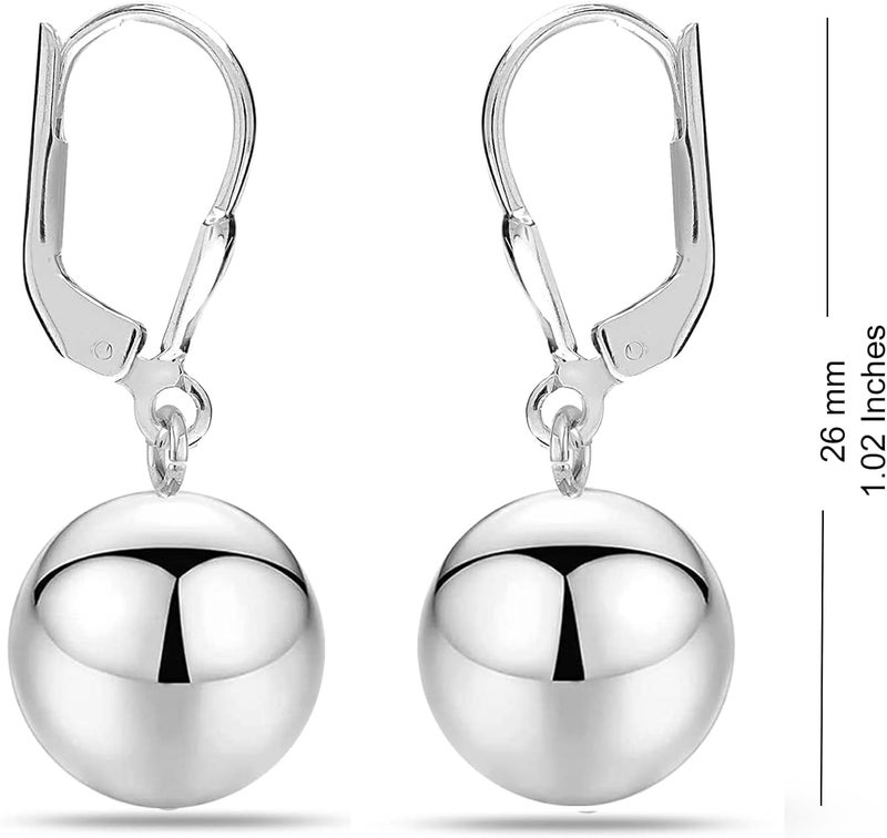 LeCalla Sterling Silver Drop Ball Earrings for Women's Lightweight Classic Leverback Round Bead Ball Drop Dangle Earrings - Image 3